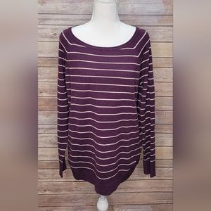 Staccato Striped Long Sleeve Top in Plum and Oatmeal - Large
